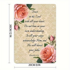 2D Plane Iron Sign Psalm 3:56 Floral Rose 20.32X30.48 cm