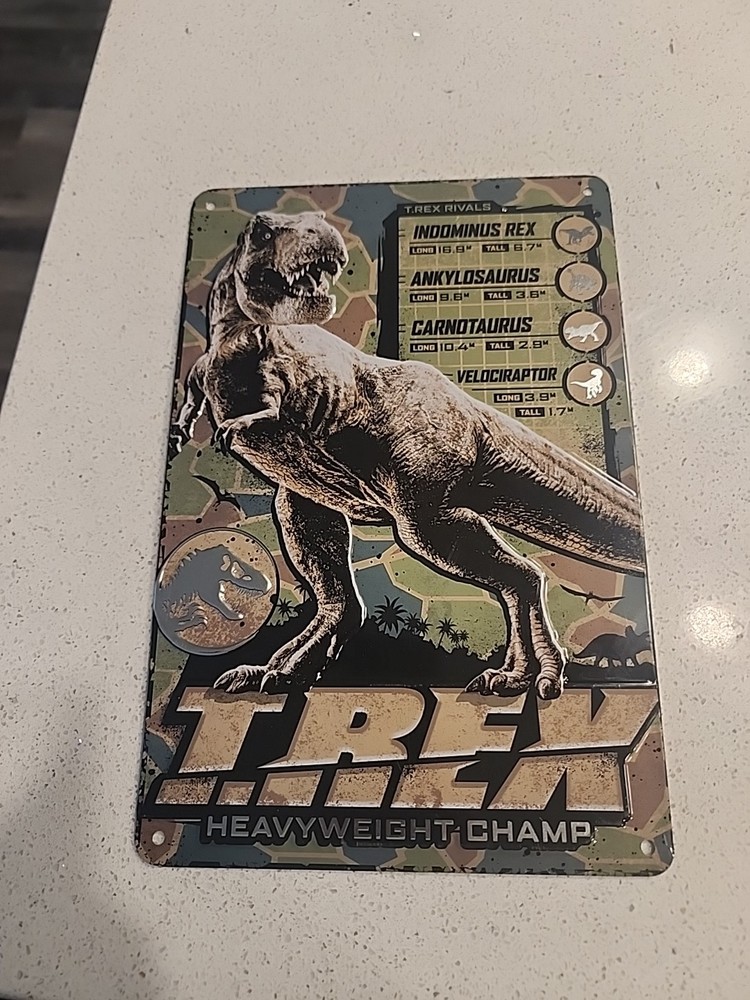 T-Rex Heavyweight Champ Universal Studios 12×8 Metal Wall Art Sign Jurrasic Park