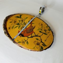 Vintage Live Edge Wood Cardinal Bird w/ Dogwood Flowers Decoupage Plaque PA
