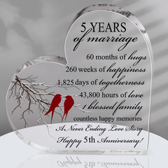 5th Marriage Gift for Parents Couple 5 Years Wedding Anniversary Souvenir Heart