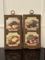 Hank Bos Vintage Fruit Still Life Art Wood Plaques (2) Donald Art Co.