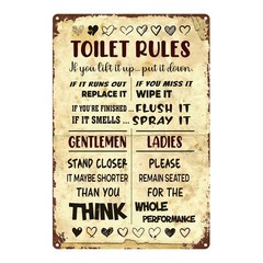 Classic Toilet Rules Metal Sign Vintage Humor Bathroom Wall Art Decoration Gift