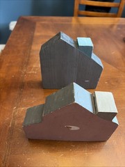 Rustic Wooden House-shaped Decorations Set of 2 Home Decor