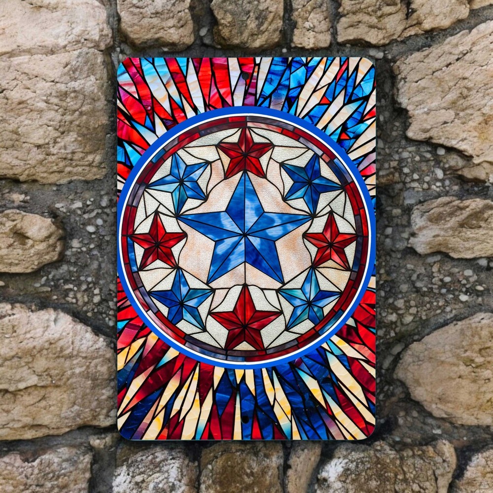 Patriotic Star Metal Sign – Red White Blue Wall Decor – American Pride, 8×12