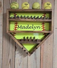 Personalized Softball Medal & Ring Display, 30 Rings, Handmade Wood Home Decor