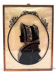 1930’s Curved Silhouette Reverse Painting Victorian Woman’s Profile 8×6
