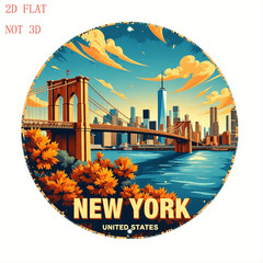 Brooklyn Bridge Metal Panel Aluminum Sign 8 Inch Round Funny City Skyline