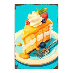 Metal Square Sign, Cake Slice with Berries, 8×12 Inches