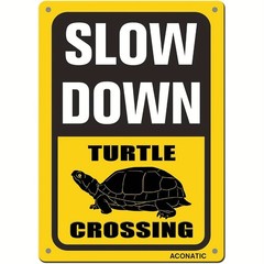 Slow Turtle Crossing Retro Metal Sign 20.32X30.48 cm Yellow Black
