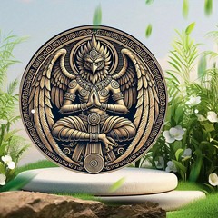 Garuda Stone Etched Style Metal Wall Art Mythology Disc Sign 7.87 Inch