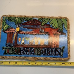 Margaritaville Jamaica “The Tiki Bar Is Open” Wood Rope Hanging Sign 11×7