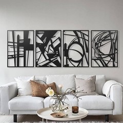 Minimalist Abstract Line Art Metal Wall Decor Set of 4, Black Iron Geometric …