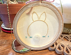 USHVI Cottontail Bunny Spring Decor Cotton Embroidery Wood Hoop Trinket Tree NEW