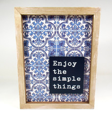 Enjoy the Simple Things Wooden Wall Sign Blue Tile Pattern Farmhouse Decor