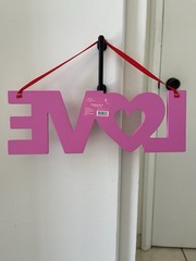 Valentine’s Pink LOVE Polka Dot Wood Hanging Sign with Heart Cutout