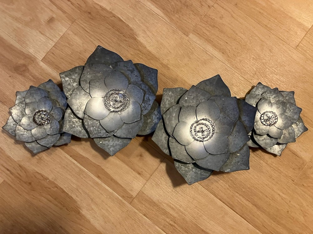 Unfinished 30” long Floral Metal Wall Art Layered 3D Flowers For Painting Craft
