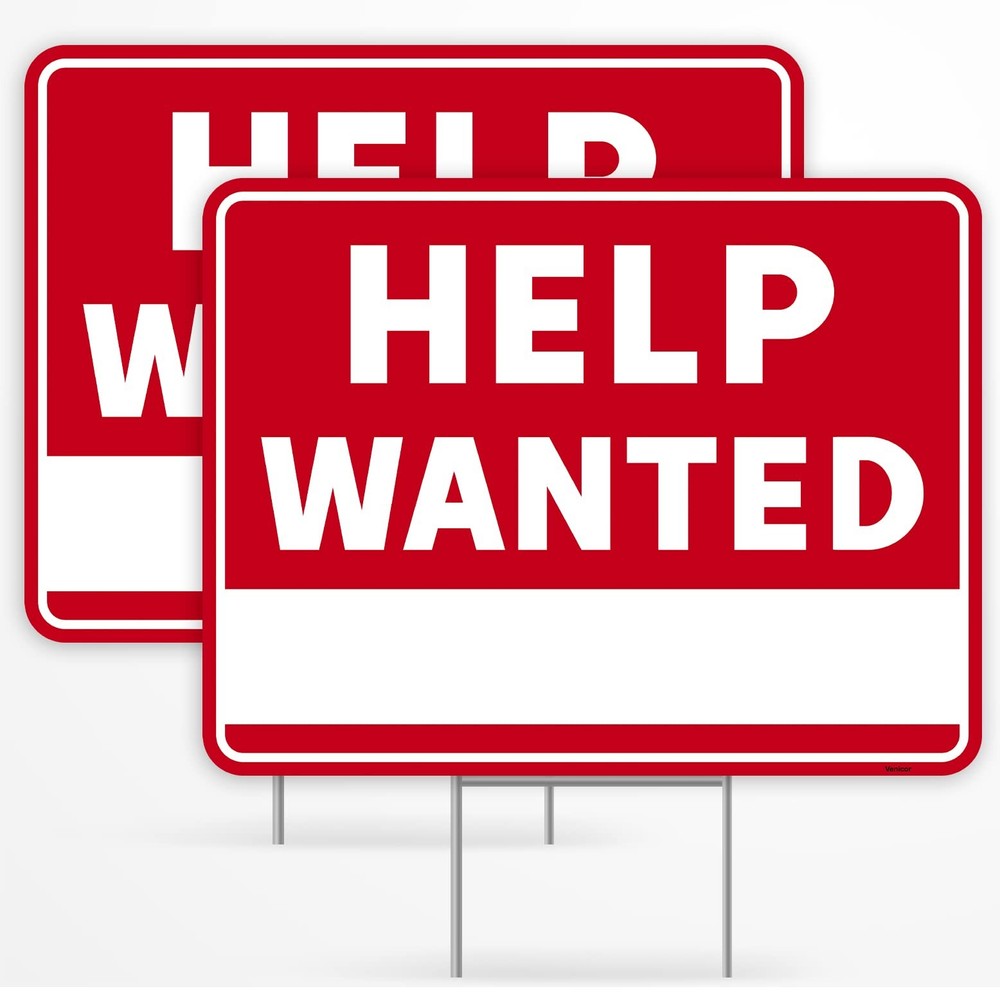 2PC Help Wanted Sign with Stake, 17 Inches by 13 Inches Double Sided Signs …