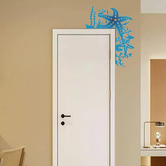 Coastal Starfish Coral Door Topper Metal Silhouette Wall Decor Sign Blue