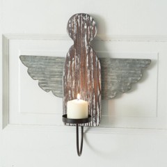 New Shabby Chic Farmhouse Rustic ANGEL WINGS CANDLE HOLDER Wall Sconce Hanging