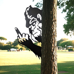Peaking a Boo Flipping off Bigfoot Animal Metal Sign Art Ornament, Middle Finger