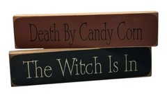 Halloween Wood Signs Handcrafted Set Of 2 Orange & Black Distressed 8.5” x 2”