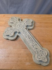 Decorative Wall Cross Embossed Floral Distressed Sage Green Shabby Chic Decor