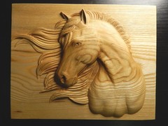Wood carved picture wall decoration plaque. Horse’s head wide