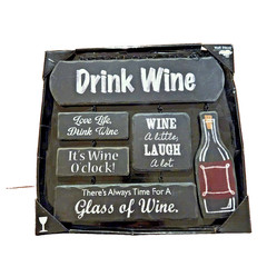 Drink Wine Wall Hanging Wood Sign Entertaining Bar Kitchen Dining Room Brand New