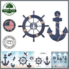 11-Inch Wooden Ship Wheel and 13-Inch Nautical Anchor Wall Art Decor Set