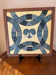 Handmade Wooden Double Wedding Ring Pattern Wood Block Wall Art Hanging