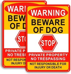 2-Pack Beware Of Dog Sign,8×12 Inches, Reflective Film, Anti-Rust Aluminum Metal