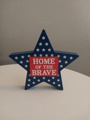 ~New! “Home of the Brave” USA Wood STAR Sign Tier Tray July 4th American Flag