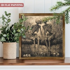 Antique Monochrome Skeleton Couple Love Print Framed Bedroom Wall Plaque Gift