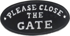 7″ Dark Brown Metal Cast Iron Oval Please Close the Gate Sign Plaque
