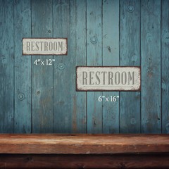 Restroom Sign Distressed White – Rustic Looking Metal Wall Decor – THC2082