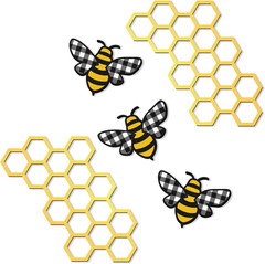 5 Pcs Metal Bee Wall Art Farmhouse Honey Bee Honey Comb Decor Wire Metal Wall De