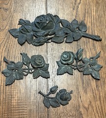 Vintage Cast Metal Rose Wall Plaques Set of 4 Floral Bronze Finish Decor Art