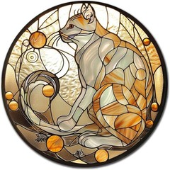 Stained Glass Cat Metal Sign Retro 2D Flat Tin Wall Decoration Bohemian Style