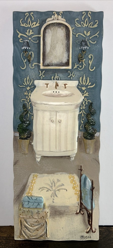 Bathroom Vanity 3D Art Hanging Tile/Plaque, Bathroom Decor, Hand-Painted, Bush