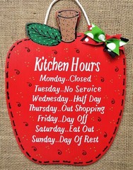 APPLE Kitchen Hours SIGN Wall Art Door Hanger Plaque Country Wood Crafts Decor