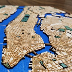Engraved Wooden Map Of New York City