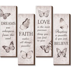 Qunclay 4 Pcs Butterfly Wooden Wall Decor Signs 11×4 Inch Rustic