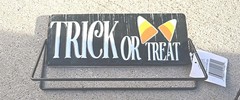 12029 Metal Spinner Sign 2 Sided Welcome Trick Or Treat Black And Orange Cat New