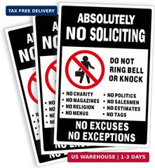 No Soliciting Sign for Front Door, 3 Pack 6×4 Inch Reflective Vinyl Stickers for