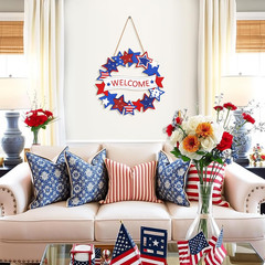 Wooden 4Th of July Decoration Door Wreath for Front Door Sign Star Wall Signs, I
