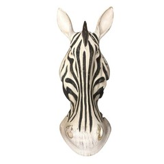 Wood Look Resin Giraffe & Zebra Head Wall Hanging Safari Africa Decor 13” Set