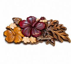 Hand Carved Hawaiian Hibiscus Wooden Wall Art Plaque Tropical Hawaii Decor