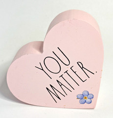 Wood Pink Heart “You Matter” W/Flower