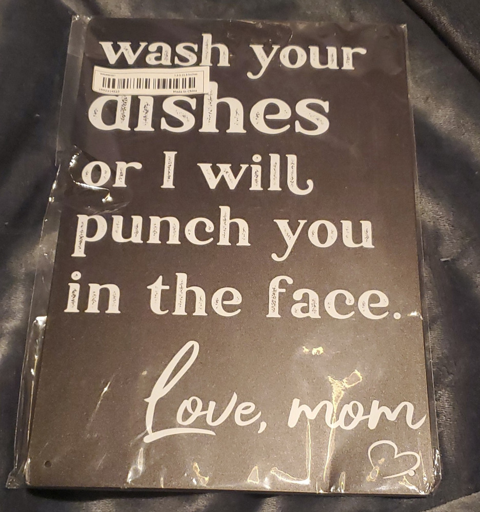 Humor Metal Wall Sign, Matte Black/White, Kitchen Decor, 12 x 8 Small