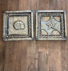 Rustic Square 17.5″ Metal Wall Hangings Home Accent Decor Art Sealife – set of 2